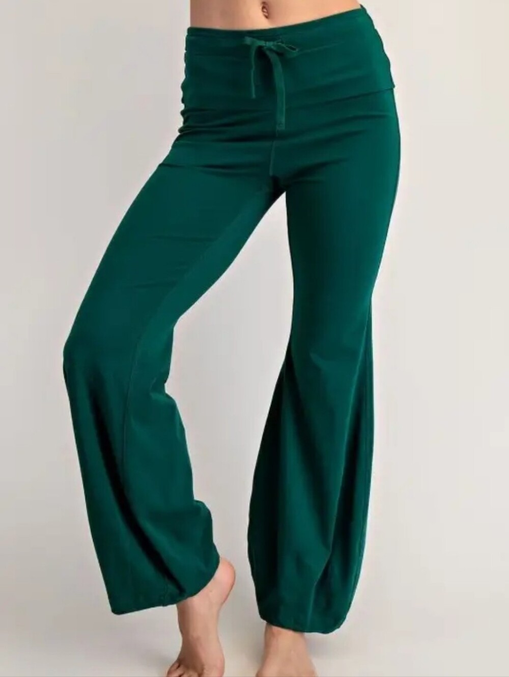 High-Rise Wide-Leg Drawstring Pants in Emerald Green